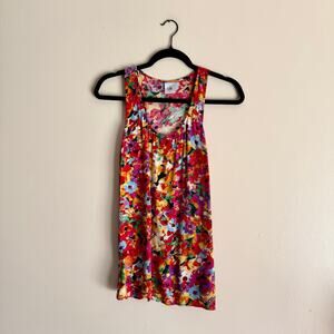 Cabi Rainbow Floral Print Sleeveless Tank Top - Small artsy colorful fun